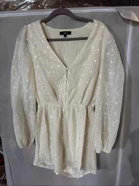 Lulu's Cream Eyelet Long Sleeve Romper